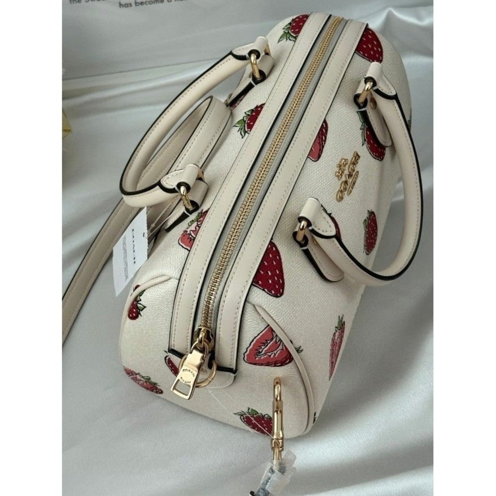 Coach Rowan Satchel Chalk Multi Strawberry Print Leather Crossbody Bag NEW - Picture 16 of 16